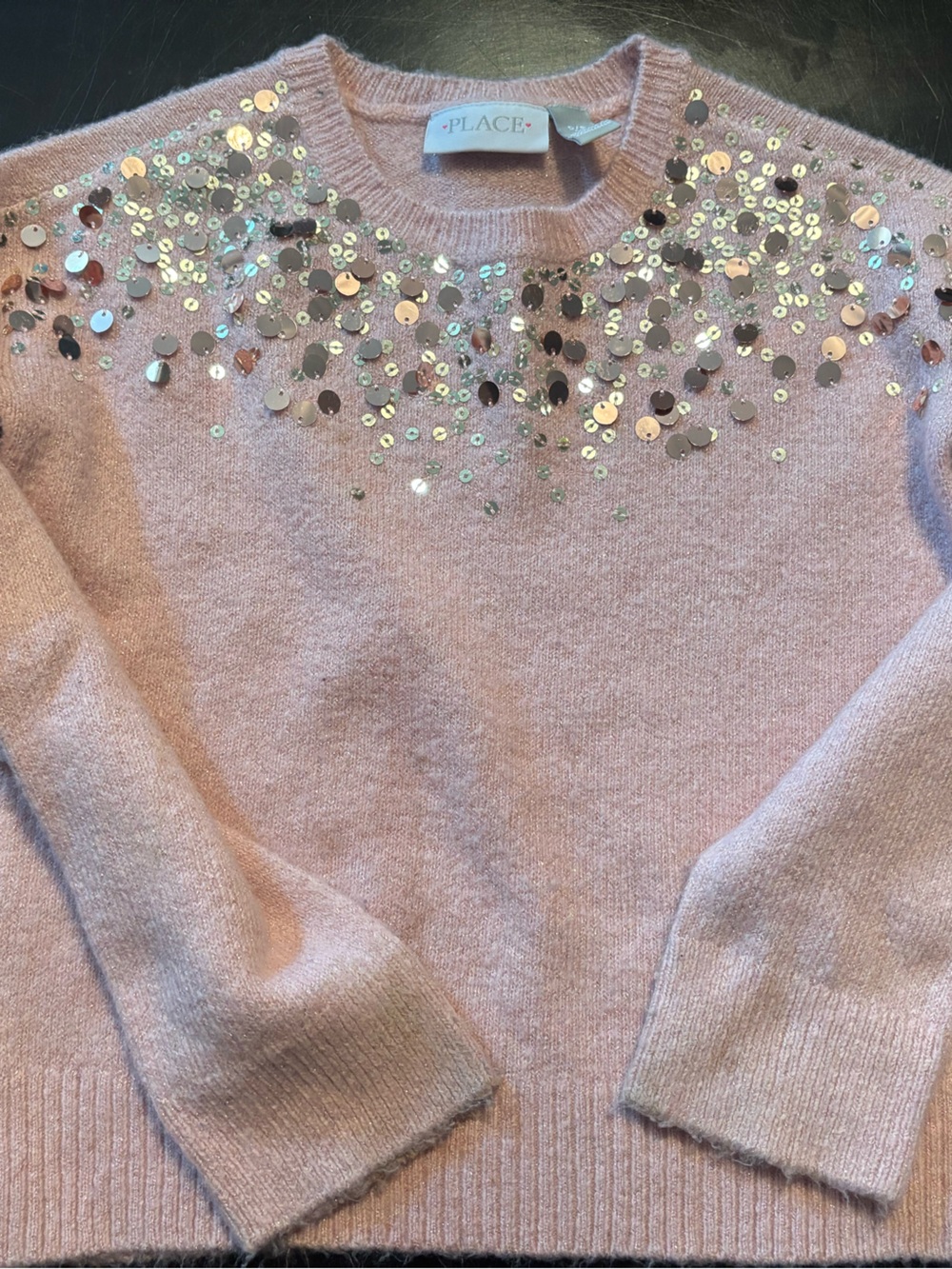 Place Blush Pink Sequin Crew Neck Sweater